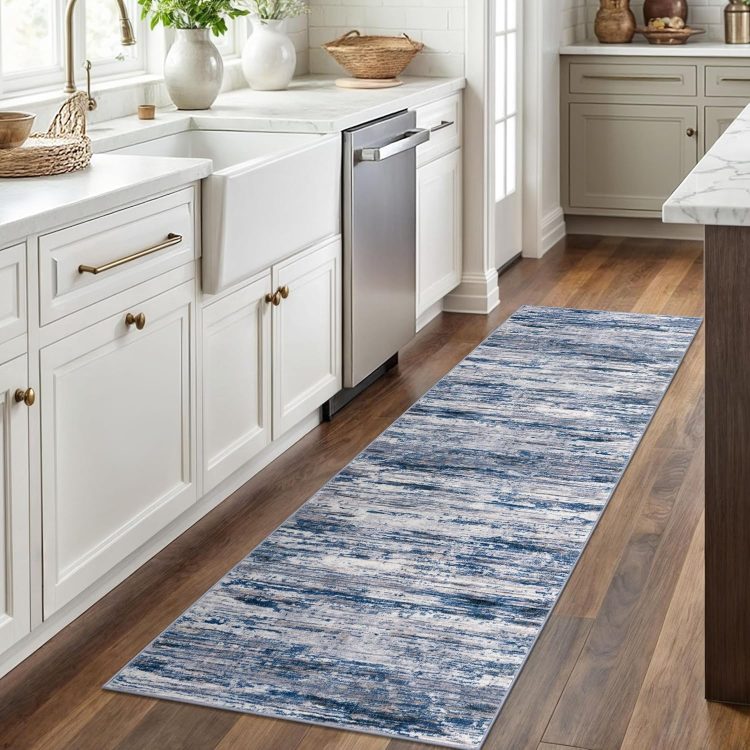 2x6 Navy Blue Gray Neutral Multi Modern Abstract Runner Rug for Hallways, Super Soft Hallway Decor Kitchen Rugs with Non-Slip, Non-Shedding Washable Rug for Entryway Bedroom Indoor - Image 2
