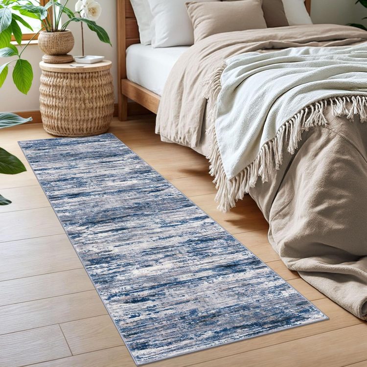2x6 Navy Blue Gray Neutral Multi Modern Abstract Runner Rug for Hallways, Super Soft Hallway Decor Kitchen Rugs with Non-Slip, Non-Shedding Washable Rug for Entryway Bedroom Indoor - Image 3