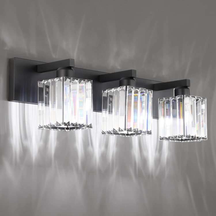 Aipsun Black Vanity Light Bathroom Lighting Fixtures 3 Light Crystal Modern Bathroom Vanity Light (Exclude Bulb) - Image 2