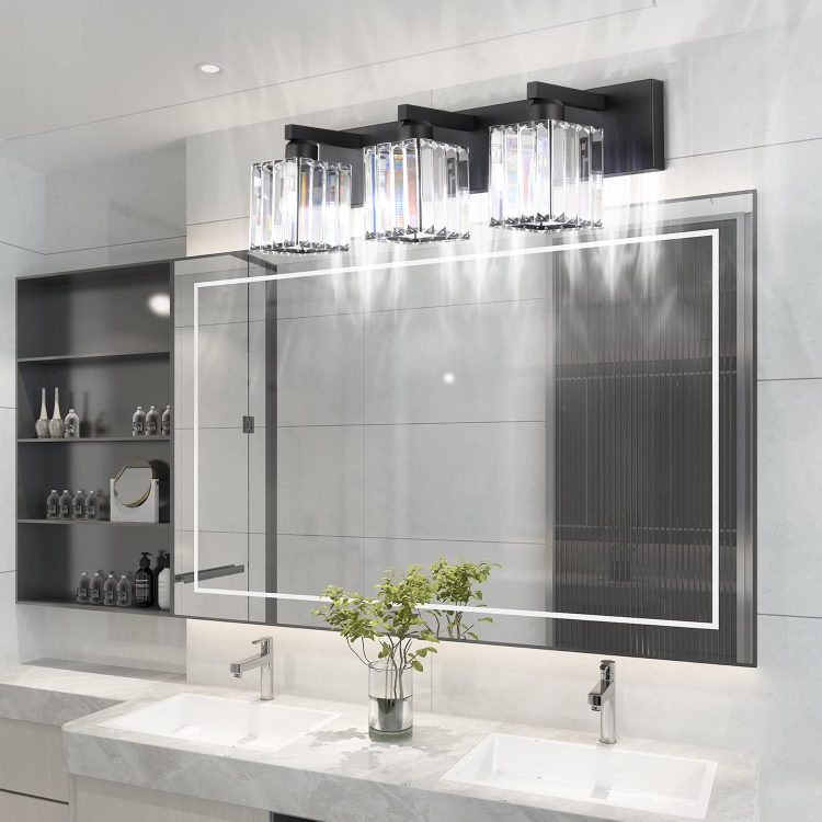 Aipsun Black Vanity Light Bathroom Lighting Fixtures 3 Light Crystal Modern Bathroom Vanity Light (Exclude Bulb) - Image 3