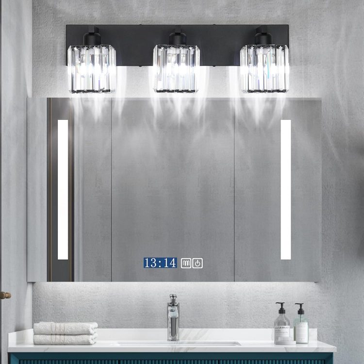 Aipsun Black Vanity Light Bathroom Lighting Fixtures 3 Light Crystal Modern Bathroom Vanity Light (Exclude Bulb) - Image 5