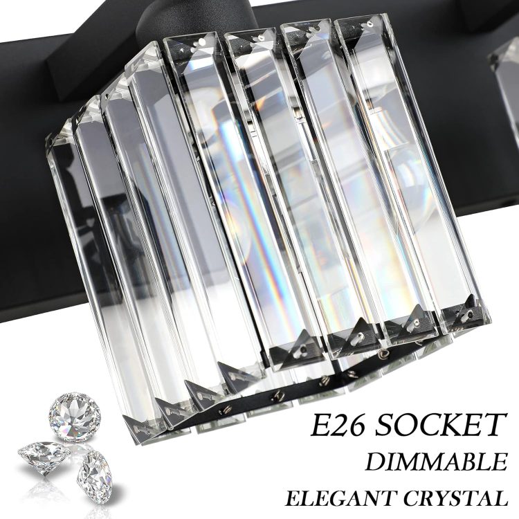 Aipsun Black Vanity Light Bathroom Lighting Fixtures 3 Light Crystal Modern Bathroom Vanity Light (Exclude Bulb) - Image 7