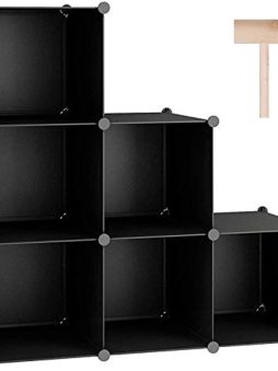 C&AHOME 6-Cube Storage Organizer, Stackable Storage Cubes Shelves, Portable Bookshelf, Plastic Clothing Storage Closet Organizer, DIY Modular Shelving Units for Wardrobe, Home, Black