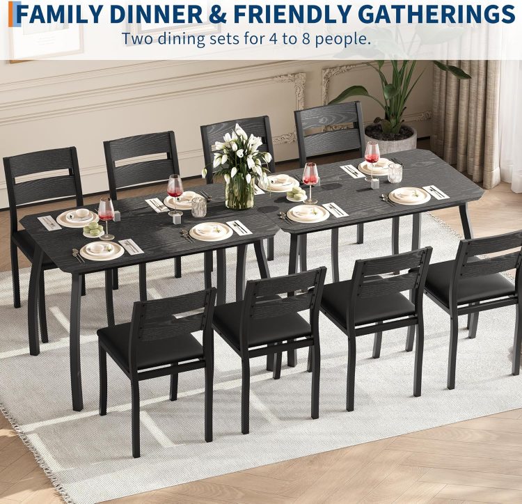 Garvee Dining Table Set for 4, Modern Metal & Wood Dining Room Table Set for 4 with Chamfered Edge & Cushion Seats, Space-Saving for Breakfast Nook, Apartment, Small Space, Dinette, Black - Image 2