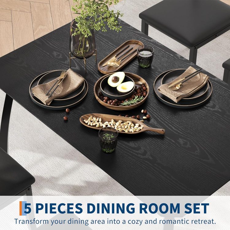 Garvee Dining Table Set for 4, Modern Metal & Wood Dining Room Table Set for 4 with Chamfered Edge & Cushion Seats, Space-Saving for Breakfast Nook, Apartment, Small Space, Dinette, Black - Image 3