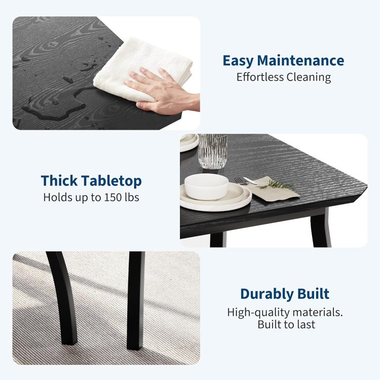 Garvee Dining Table Set for 4, Modern Metal & Wood Dining Room Table Set for 4 with Chamfered Edge & Cushion Seats, Space-Saving for Breakfast Nook, Apartment, Small Space, Dinette, Black - Image 4