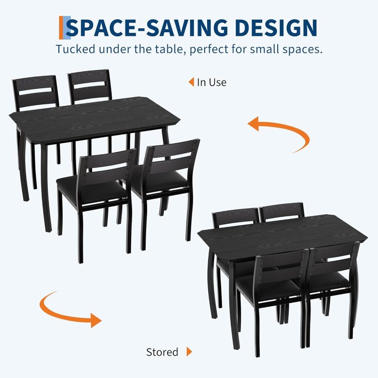 Garvee Dining Table Set for 4, Modern Metal & Wood Dining Room Table Set for 4 with Chamfered Edge & Cushion Seats, Space-Saving for Breakfast Nook, Apartment, Small Space, Dinette, Black - Image 5