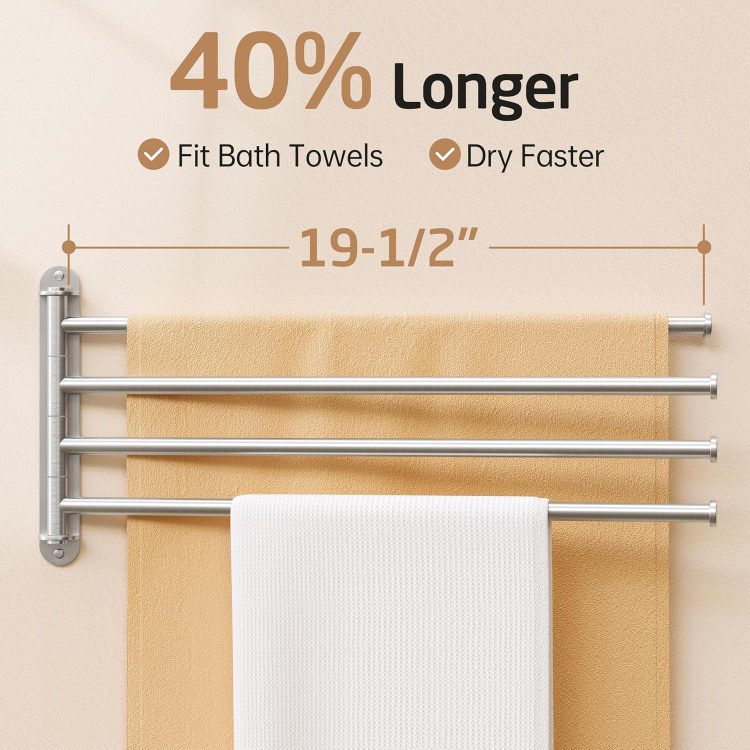 KES Extra Long Swivel Towel Bar 19.5" 4-Arm, Swing Out Towel Rack for Bathroom Wall, Hand Towel Holder for Multiple Towels, SUS304 Stainless Steel Brushed Finish, A2103S4L50-2 - Image 2
