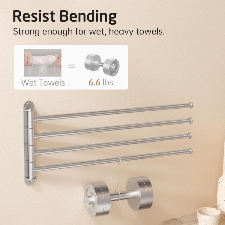 KES Extra Long Swivel Towel Bar 19.5" 4-Arm, Swing Out Towel Rack for Bathroom Wall, Hand Towel Holder for Multiple Towels, SUS304 Stainless Steel Brushed Finish, A2103S4L50-2 - Image 3