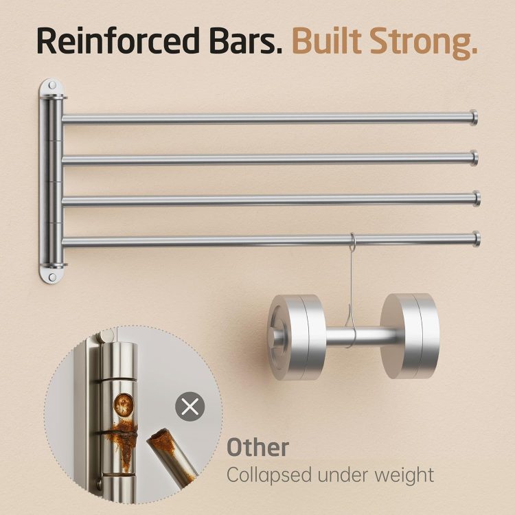 KES Extra Long Swivel Towel Bar 19.5" 4-Arm, Swing Out Towel Rack for Bathroom Wall, Hand Towel Holder for Multiple Towels, SUS304 Stainless Steel Brushed Finish, A2103S4L50-2 - Image 5