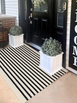 KILOCOCO Beige Striped Rug 3x5 Indoor Outdoor Rugs Front Door Rugs Hand Woven Cotton Washable Striped Layered Doormats for Front Porch/Kitchen/Farmhouse/Entryway/Patio