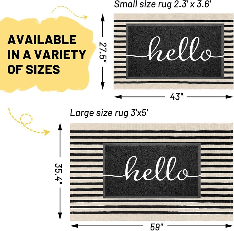 KILOCOCO Beige Striped Rug 3x5 Indoor Outdoor Rugs Front Door Rugs Hand Woven Cotton Washable Striped Layered Doormats for Front Porch/Kitchen/Farmhouse/Entryway/Patio - Image 2