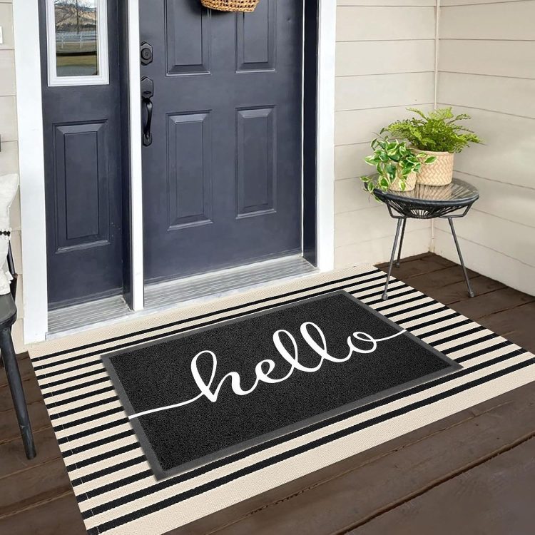 KILOCOCO Beige Striped Rug 3x5 Indoor Outdoor Rugs Front Door Rugs Hand Woven Cotton Washable Striped Layered Doormats for Front Porch/Kitchen/Farmhouse/Entryway/Patio - Image 3