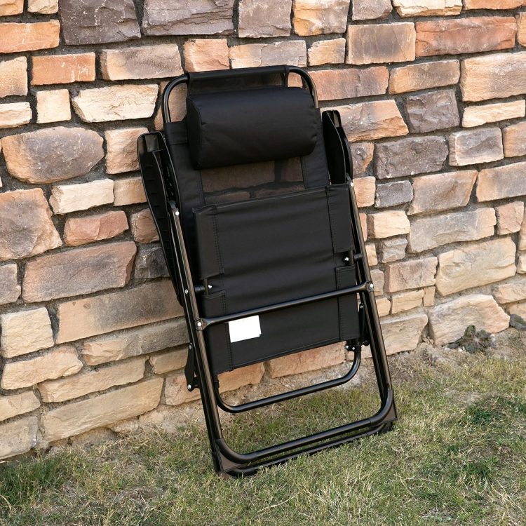 Outsunny Folding Patio Chairs Set of 2, Outdoor Deck Chair with Adjustable Sling Back, Camping Chair with Removable Headrest for Garden, Backyard, Lawn, Black - Image 7