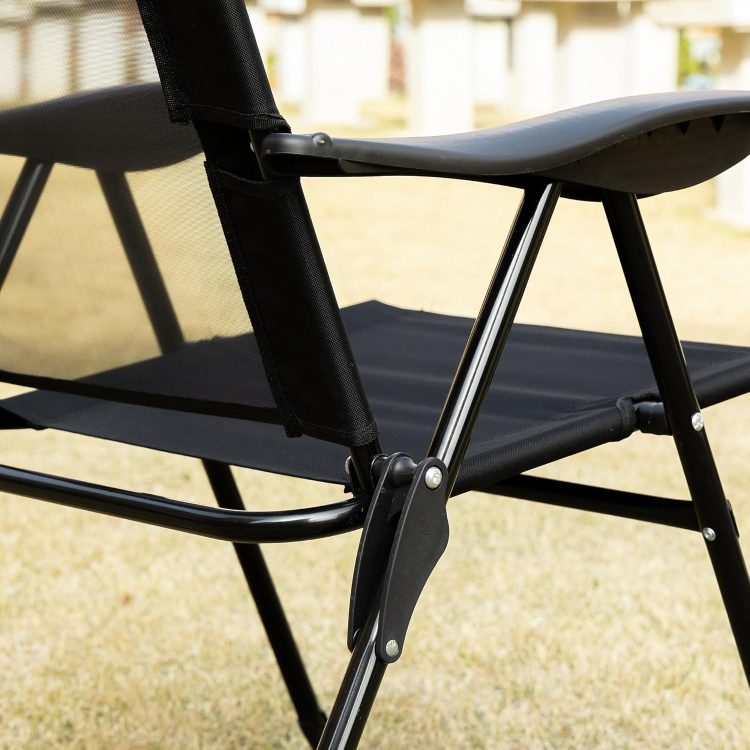 Outsunny Folding Patio Chairs Set of 2, Outdoor Deck Chair with Adjustable Sling Back, Camping Chair with Removable Headrest for Garden, Backyard, Lawn, Black - Image 9