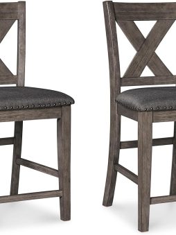 Signature Design by Ashley Caitbrook Rustic 24.4" Counter Height Upholstered Barstool, 2 Count, Gray
