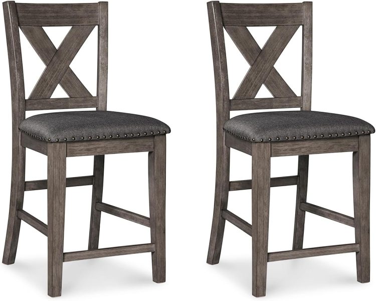 Signature Design by Ashley Caitbrook Rustic 24.4" Counter Height Upholstered Barstool, 2 Count, Gray