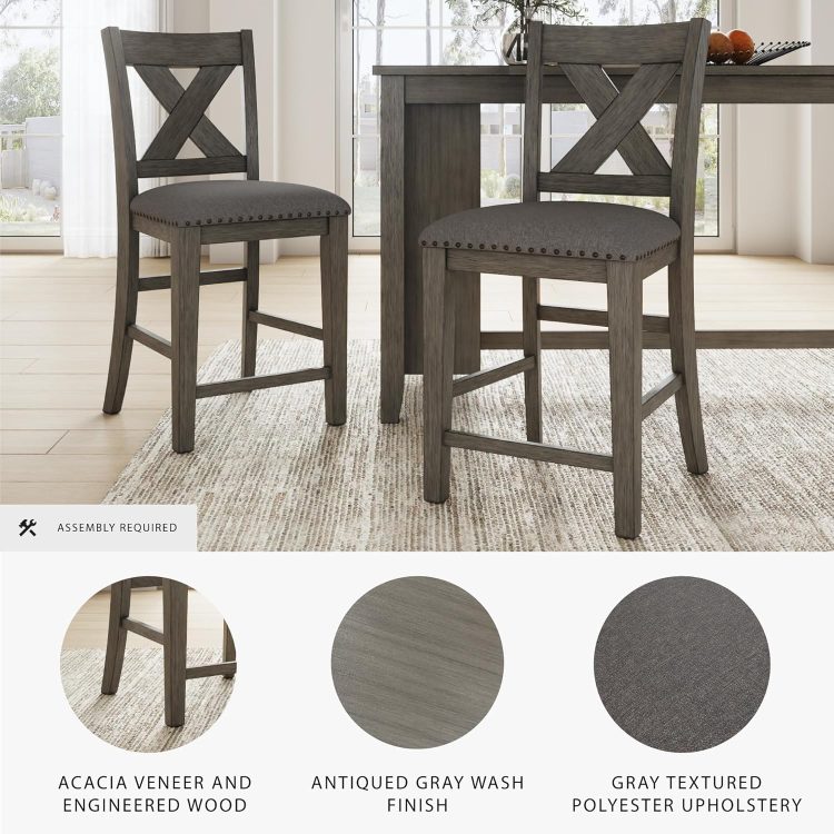 Signature Design by Ashley Caitbrook Rustic 24.4" Counter Height Upholstered Barstool, 2 Count, Gray - Image 4
