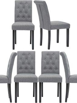 thksbought Set of 6 Upholstered Fabric Dining Chairs with Button-Tufted Details (Set of 6 Gray)