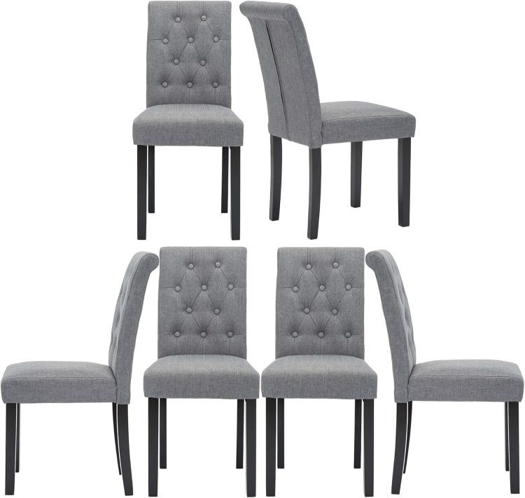 thksbought Set of 6 Upholstered Fabric Dining Chairs with Button-Tufted Details (Set of 6 Gray)