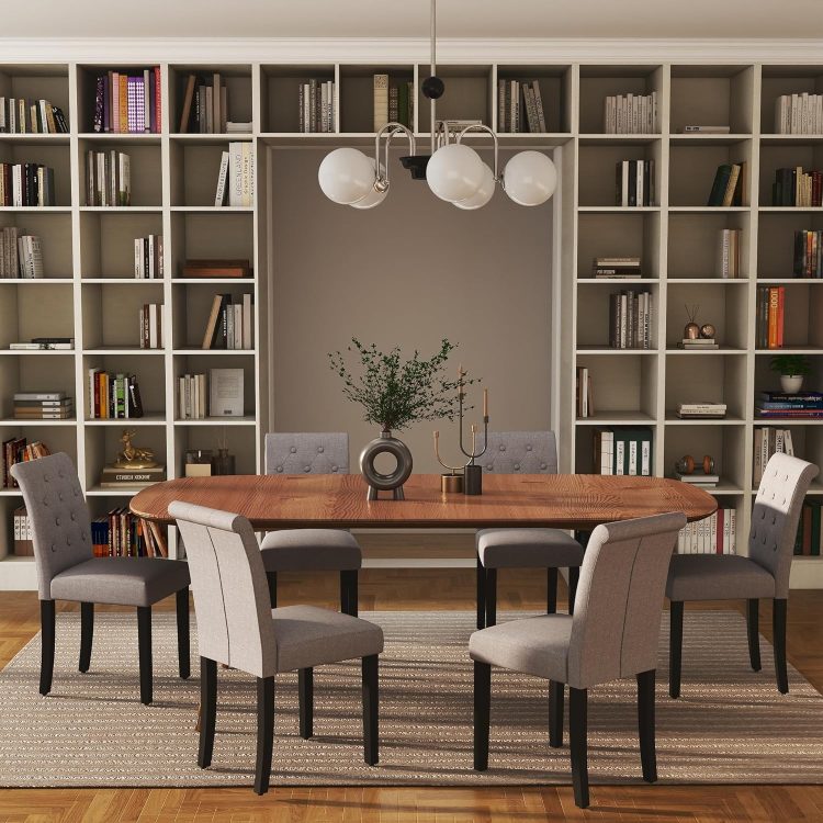 thksbought Set of 6 Upholstered Fabric Dining Chairs with Button-Tufted Details (Set of 6 Gray) - Image 2