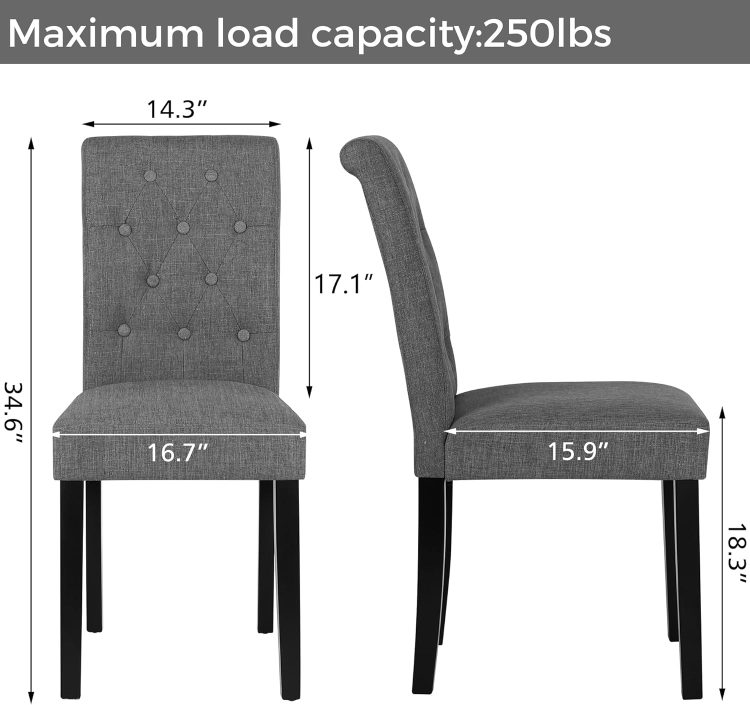 thksbought Set of 6 Upholstered Fabric Dining Chairs with Button-Tufted Details (Set of 6 Gray) - Image 3
