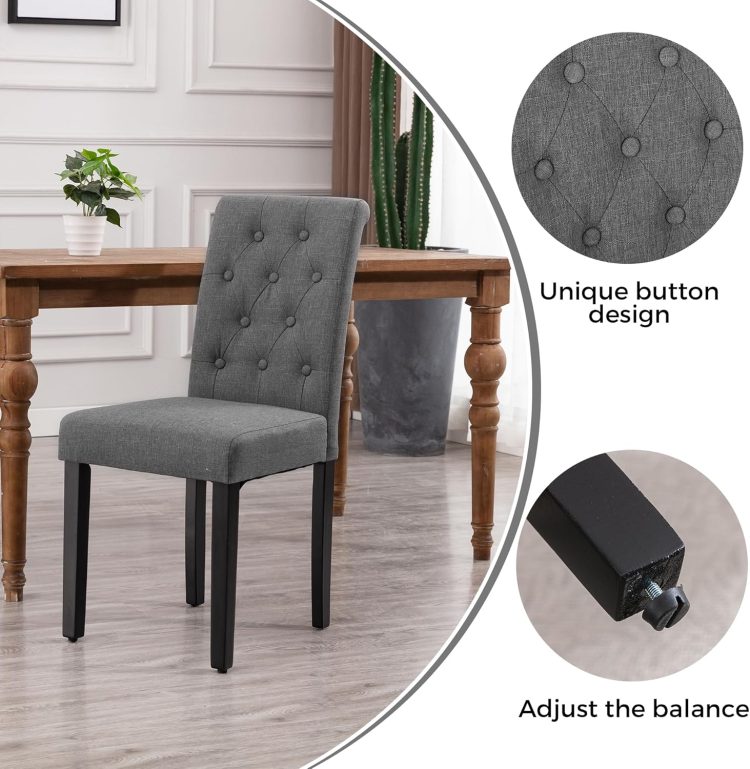 thksbought Set of 6 Upholstered Fabric Dining Chairs with Button-Tufted Details (Set of 6 Gray) - Image 4