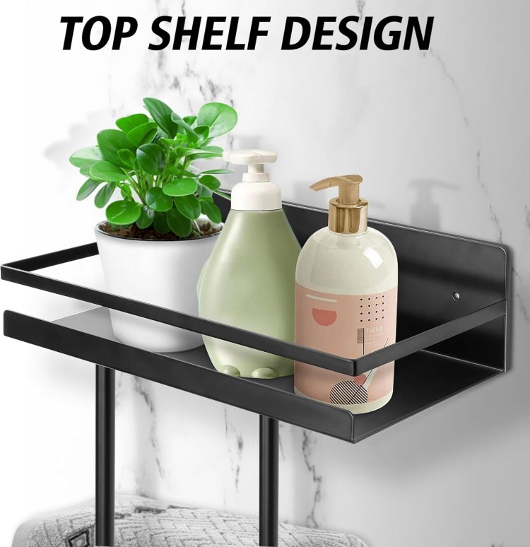 Towel Racks for Bathroom, Towel Rack Wall Mounted with Metal Shelf and 5 Hooks for Small Bathroom, Towel Holder for Bathroom, Bath Towel Storage for Rolled Towels Organizer, Black - Image 3