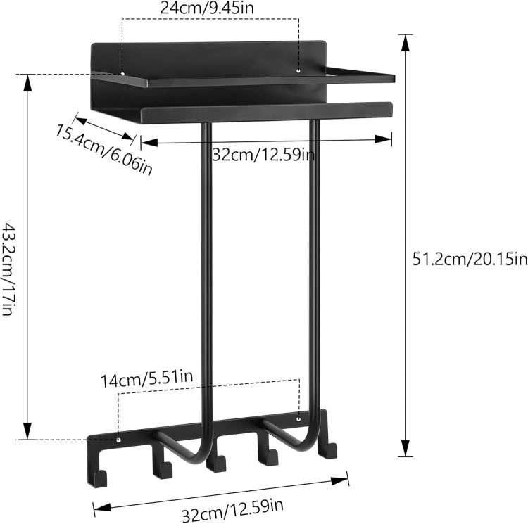 Towel Racks for Bathroom, Towel Rack Wall Mounted with Metal Shelf and 5 Hooks for Small Bathroom, Towel Holder for Bathroom, Bath Towel Storage for Rolled Towels Organizer, Black - Image 6