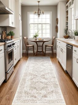 Washable 2'6''x8' Runner Rug - Non-Slip Vintage Runner Rug for Entryway Low-Pile Medallion Long Rugs for Hallway Waterproof Traditional Indoor Thin Rug for Kitchen (Cream/Beige)