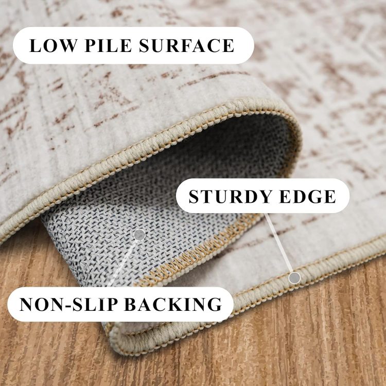 Washable 2'6''x8' Runner Rug - Non-Slip Vintage Runner Rug for Entryway Low-Pile Medallion Long Rugs for Hallway Waterproof Traditional Indoor Thin Rug for Kitchen (Cream/Beige) - Image 5