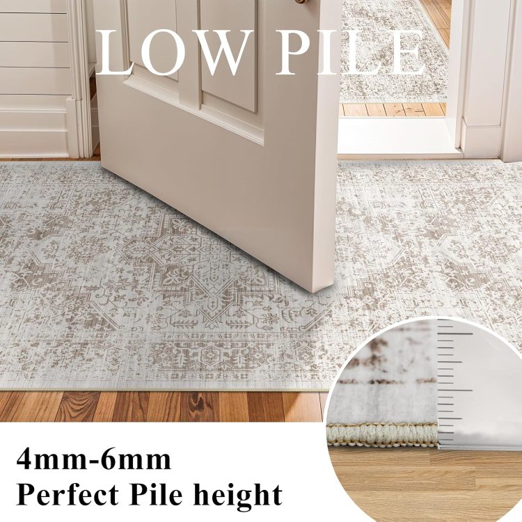 Washable 2'6''x8' Runner Rug - Non-Slip Vintage Runner Rug for Entryway Low-Pile Medallion Long Rugs for Hallway Waterproof Traditional Indoor Thin Rug for Kitchen (Cream/Beige) - Image 6
